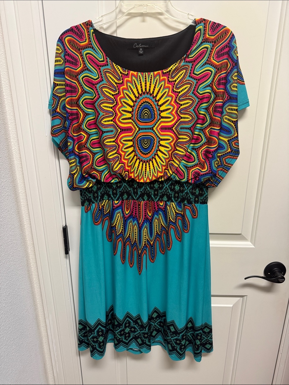 Calessa Turquoise Midi Dress with Multicolor Sunburst Print